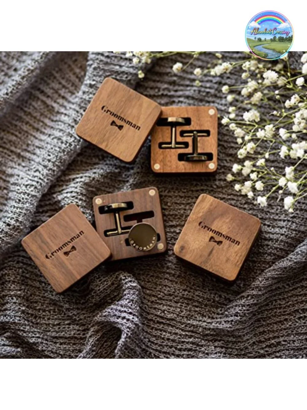 Groomsman Engraved Cufflinks Stainless Steel Wood Gift Box